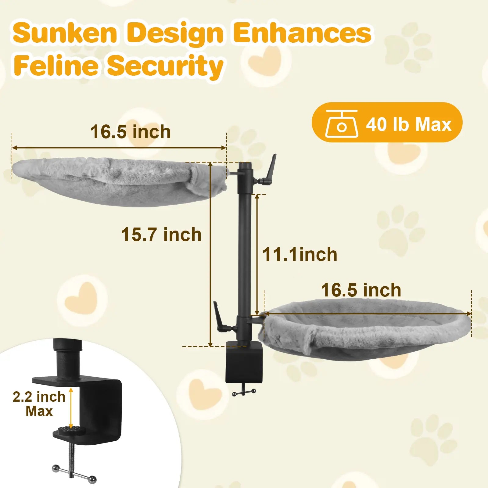 Unidevice Cat Desk Bed - Sturdy Cat Bed for Desk, Double Cat Bed with 360° Rotating & Adjustable Height, Elevated Cats Nest Perch for Desk, Grey Kitty Machine Washable Bedding Outdoorfun