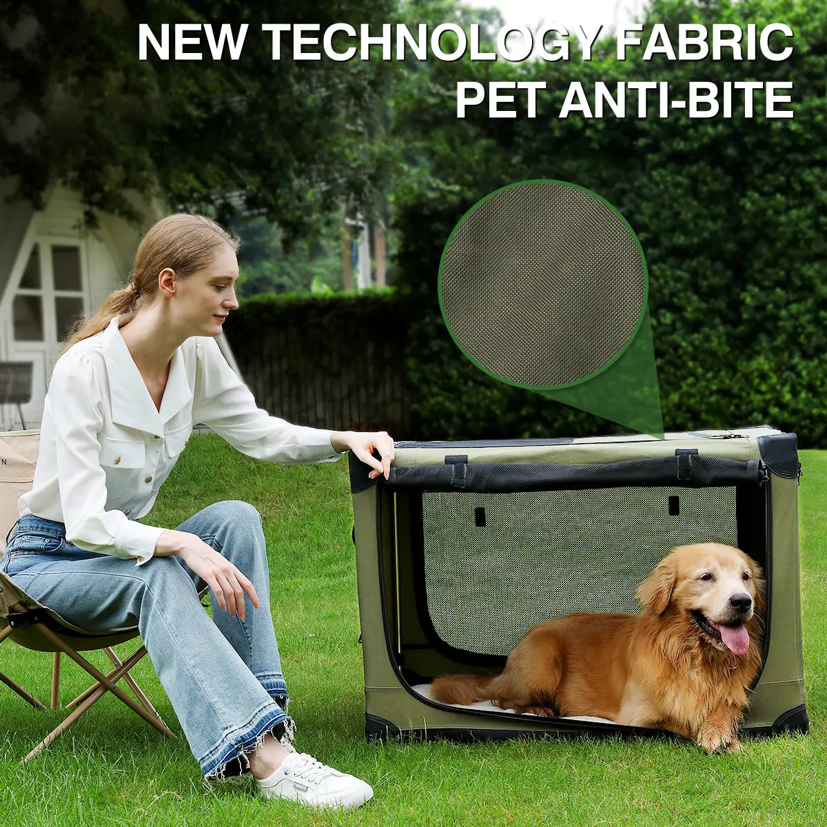 Collapsible Travel Dog Crate, Portable Soft Dog Kennel for Medium Large Dogs up to 60 Lbs, 4-Door Foldable Travel Crate with Durable Mesh & Storage Bag Green/Black/Grey
